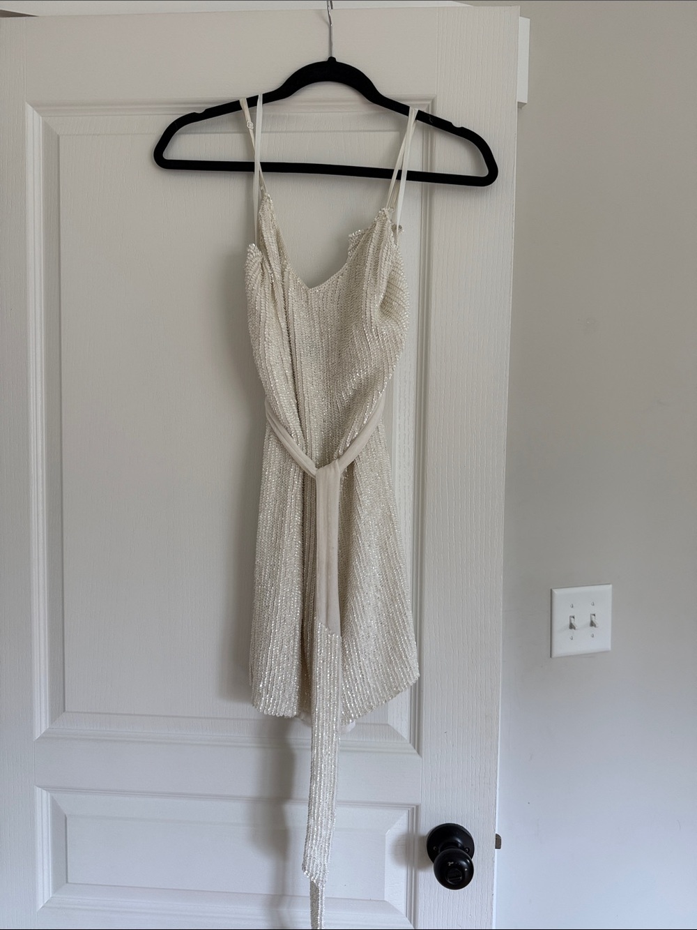 Retrofete Ivory Sequin Beaded Mini Dress